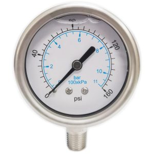 VALUE COLLECTION Pressure Gauge: 2-1/2" Dial, 160 psi, 1/4" Thread, NPT, Lower Mount 116AL25160