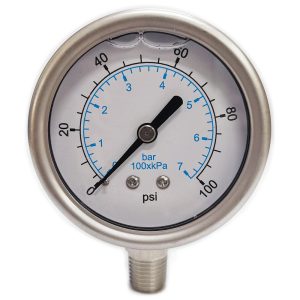 VALUE COLLECTION Pressure Gauge: 2-1/2" Dial, 100 psi, 1/4" Thread, NPT, Lower Mount 116AL25100