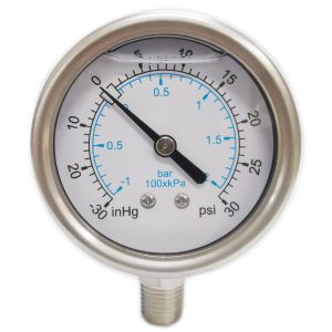 VALUE COLLECTION Pressure Gauge: 2-1/2" Dial, 30 psi, 1/4" Thread, NPT, Lower Mount 116AL25V30