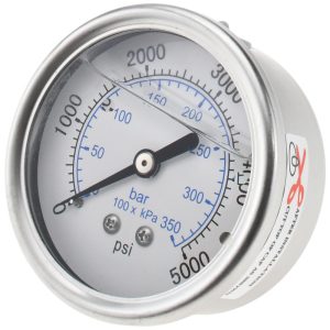 VALUE COLLECTION Pressure Gauge: 2-1/2" Dial, 5,000 psi, 1/4" Thread, NPT, Center Back Mount 115AB25K05