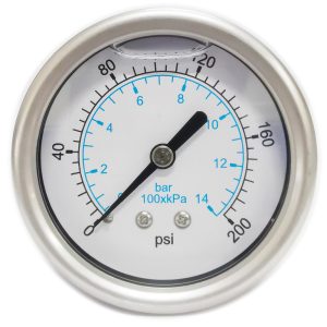 VALUE COLLECTION Pressure Gauge: 2-1/2" Dial, 200 psi, 1/4" Thread, NPT, Center Back Mount 115AB25200
