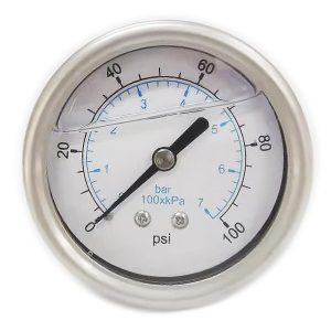 VALUE COLLECTION Pressure Gauge: 2-1/2" Dial, 100 psi, 1/4" Thread, NPT, Center Back Mount 115AB25100