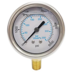 VALUE COLLECTION Pressure Gauge: 2-1/2" Dial, 5,000 psi, 1/4" Thread, NPT, Lower Mount 115AL25K05
