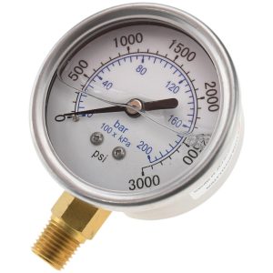 VALUE COLLECTION Pressure Gauge: 2-1/2" Dial, 3,000 psi, 1/4" Thread, NPT, Lower Mount 115AL25K03