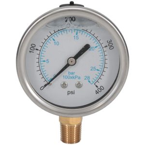 VALUE COLLECTION Pressure Gauge: 2-1/2" Dial, 400 psi, 1/4" Thread, NPT, Lower Mount 115AL25400