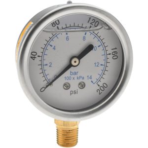 VALUE COLLECTION Pressure Gauge: 2-1/2" Dial, 200 psi, 1/4" Thread, NPT, Lower Mount 115AL25200