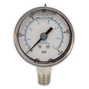 VALUE COLLECTION Pressure Gauge: 2" Dial, 100 psi, 1/4" Thread, NPT, Lower Mount 116AL20100