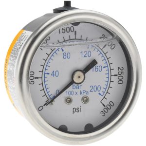 VALUE COLLECTION Pressure Gauge: 2" Dial, 3,000 psi, 1/4" Thread, NPT, Center Back Mount 115AB20K03