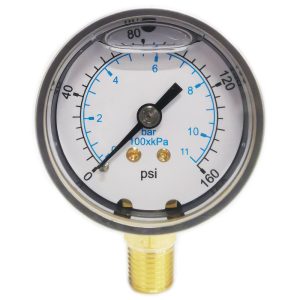 VALUE COLLECTION Pressure Gauge: 2" Dial, 160 psi, 1/4" Thread, NPT, Lower Mount 115AL20160