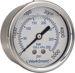 VALUE COLLECTION Pressure Gauge: 2-1/2" Dial, 160 psi, 1/4" Thread, NPT, Center Back Mount 115AB25160
