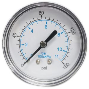 VALUE COLLECTION Pressure Gauge: 2-1/2" Dial, 160 psi, 1/4" Thread, NPT, Center Back Mount 111CB25160