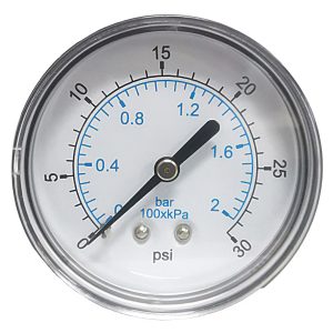 VALUE COLLECTION Pressure Gauge: 2-1/2" Dial, 30 psi, 1/4" Thread, NPT, Center Back Mount 111CB25030