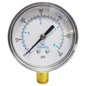 VALUE COLLECTION Pressure Gauge: 2-1/2" Dial, 60 psi, 1/4" Thread, NPT, Lower Mount 111CL25060