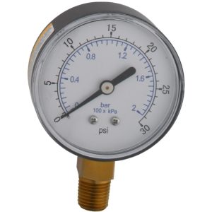 VALUE COLLECTION Pressure Gauge: 2-1/2" Dial, 30 psi, 1/4" Thread, NPT, Lower Mount 111CL25030