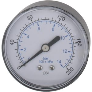 VALUE COLLECTION Pressure Gauge: 2-1/2" Dial, 200 psi, 1/4" Thread, NPT, Center Back Mount 111CB25200