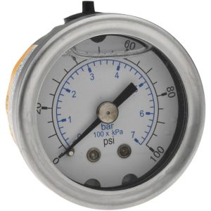 VALUE COLLECTION Pressure Gauge: 1-1/2" Dial, 100 psi, 1/8" Thread, NPT, Center Back Mount 116AB15100