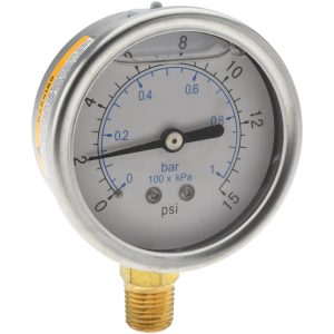 VALUE COLLECTION Pressure Gauge: 2-1/2" Dial, 15 psi, 1/4" Thread, NPT, Lower Mount 115AL25015