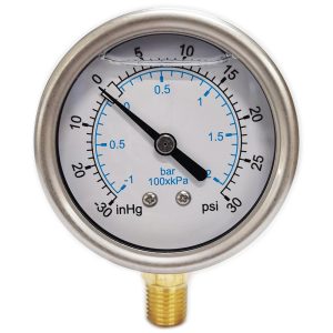VALUE COLLECTION Pressure Gauge: 2-1/2" Dial, 30 psi, 1/4" Thread, NPT, Lower Mount 115AL25V30