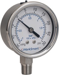 VALUE COLLECTION Pressure Gauge: 2-1/2" Dial, 600 psi, 1/4" Thread, NPT, Lower Mount 116AL25600