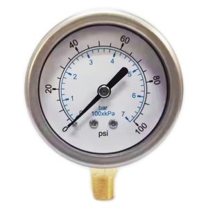 VALUE COLLECTION Pressure Gauge: 2-1/2" Dial, 100 psi, 1/4" Thread, NPT, Lower Mount 115AL25100D