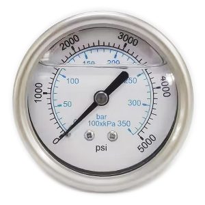 VALUE COLLECTION Pressure Gauge: 2-1/2" Dial, 5,000 psi, 1/4" Thread, NPT, Center Back Mount 116AB25K05