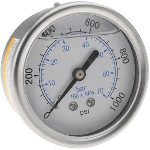 VALUE COLLECTION Pressure Gauge: 2-1/2" Dial, 1,000 psi, 1/4" Thread, NPT, Center Back Mount 116AB25K01