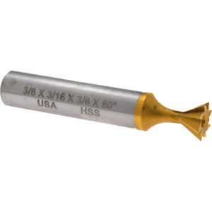 VALUE COLLECTION Dovetail Cutter: 60 &deg;, 3/8" Cut Dia, 3/16" Cut Width, High Speed Steel DT3758-60-TIN