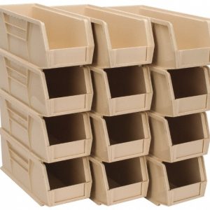 QUANTUM STORAGE Plastic Hopper Stacking Bin: Ivory QUS224IVCS