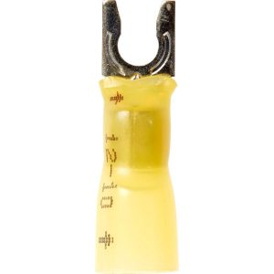 3M Locking Fork Terminal: Yellow, Partially Insulated, #8 Stud, Crimp 7100017420