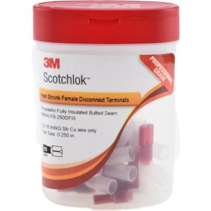 3M Wire Disconnect: Female, Red, Nylon Heat Shrink, 22-18 AWG, 1/4" Tab Width 7010320786