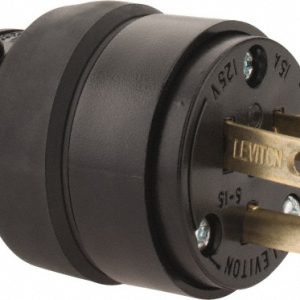 LEVITON Straight Blade Plug: Residential, 5-15P, 125VAC, Black 515PR