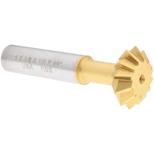 MOON CUTTERS CO. Double Angle Milling Cutter: 90 &deg;, 1" Cut Dia, 3/8" Cut Width, 1/2" Shank Dia, High Speed Steel SDA100-90-TIN