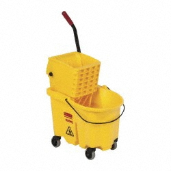 RUBBERMAID WaveBrake 26 Qt Side-Press Mop Bucket & Wringer Combo on Wheels, Yellow FG748000YEL