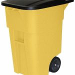 RUBBERMAID Rollout Trash/Garbage Can/Bin with Wheels, 50 gal, Yellow FG9W2700YEL