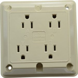 LEVITON Straight Blade Fourplex Receptacle: NEMA 5-15R, 15 Amps, Self-Grounding 1254-I