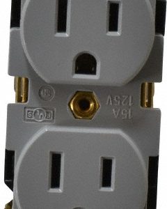 LEVITON Straight Blade Duplex Receptacle: NEMA 5-15R, 15 Amps, Self-Grounding 5262-GY