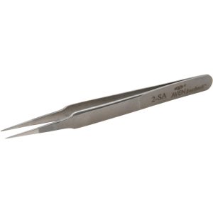 AVEN Precision Tweezer: 2-SA, Stainless Steel, 4-3/4" OAL 18046USA