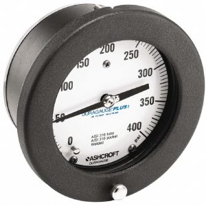 ASHCROFT Pressure Gauge: 4-1/2" Dial, 0 to 200 psi, 1/4" Thread, MNPT, Center Back Mount 93112XLL