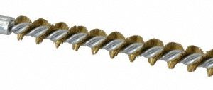 SCHAEFER BRUSH Double Stem/Single Spiral Tube Brush: 3/8" Dia, 6-1/4" OAL, Brass Bristles 93604