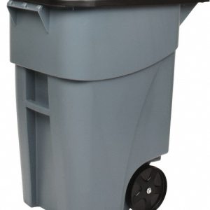RUBBERMAID Rollout Trash/Garbage Can/Bin with Wheels, 50 Gal, Gray FG9W2700GRAY