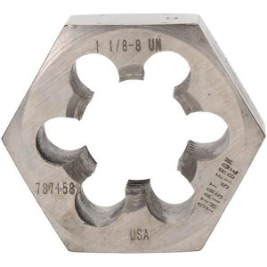 VALUE COLLECTION Hex Rethreading Die: 1-1/8-8, 1" Thick, Right Hand, 2" Hex, Carbon Steel 340000