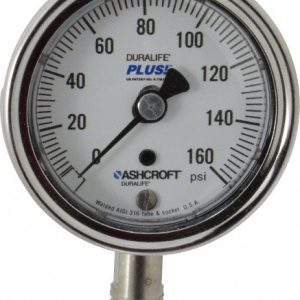 ASHCROFT Pressure Gauge: 2-1/2" Dial, 0 to 160 psi, 1/4" Thread, MNPT, Lower Mount 251009S02LLL160