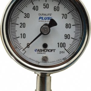 ASHCROFT Pressure Gauge: 2-1/2" Dial, 0 to 100 psi, 1/4" Thread, MNPT, Lower Mount 94328XLL