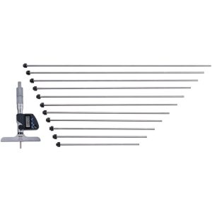 MITUTOYO 0 to 304.8mm Range, 4" Base Length, 12 Rods, Ratchet Stop Thimble, Electronic Depth Micrometer 329-351-32