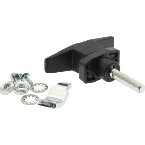 SOUTHCO INC T-Handle without Lock Door Latch: 3-1/16" OAL, 3" OAW, 7/8" OAH, Die Cast Zinc & Steel, Black Powder Coated E3-41-15