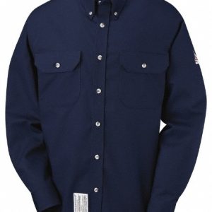 BULWARK Work Shirt: Fire-Resistant, X-Large, Cotton, Blue, 2 Pockets SLU2NV RG XL