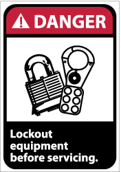 ACCUFORMNMC Accident Prevention Label: "Danger - Lock Out Equipment Before Servicing", Rectangle, 5" Wide, 3" High DGA18AP