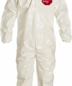 DUPONT Disposable Coveralls: Chemical & Bloodborne Pathogen Protection, Size X-Large, 3.6000 oz, Tychem 4000, Stormflaps & Zipper Closure SL122BWHXL001200
