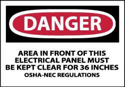 ACCUFORMNMC Accident Prevention Label: "Danger - Area in Front of This Electrical Panel Must Be Kept Clear for 36 Inches OSHA-NEC Regulations", Rectangle, 5" Wide, 3" High D225AP