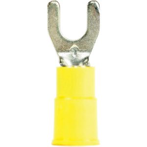 3M Standard Fork Terminal: Yellow, Vinyl, Partially Insulated, #8 Stud, Crimp 7010349252